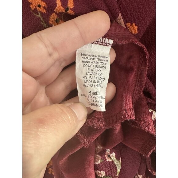 Scobe Womens Faux Wrap Dress L Wine Floral Balloon Sleeve Fairygoth Whimsygoth - Picture 6 of 11